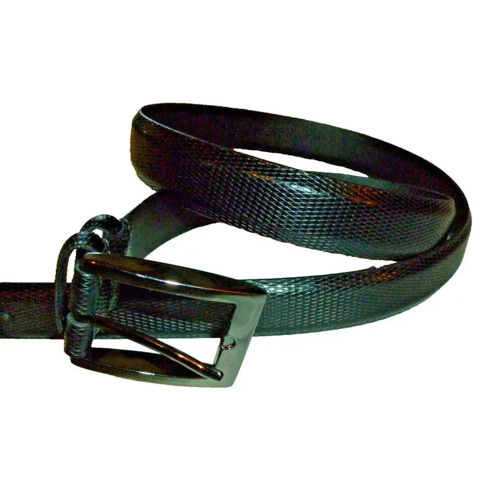 Leather‎ Belt Men Black Embossed Italian Calfskin Brass Buckle Made In USA sz 48
